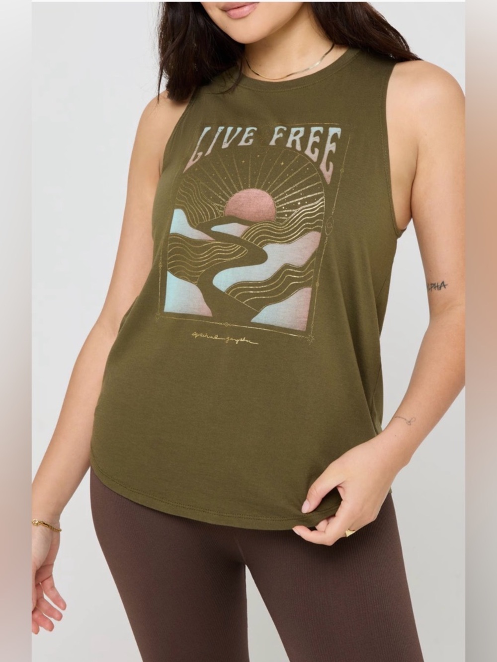 Spiritual Gangster Live Free Jade Muscle Tank in the "Spruce"
